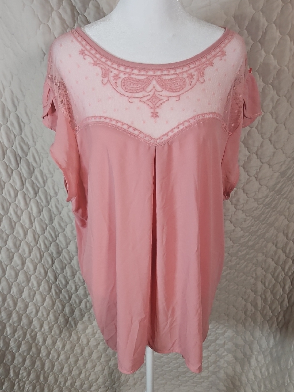 Absolute Angel New York Pink Lace Swiss Dot Detail Blouse - Picture 1 of 9